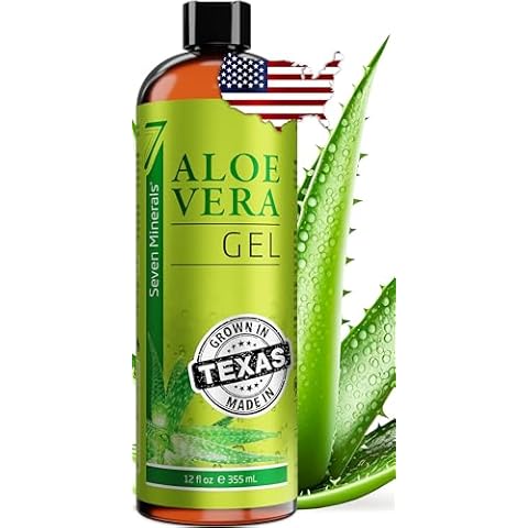 Seven Minerals Organic Aloe Vera Gel from freshly cut 100% Pure Aloe - Big 12oz - HighestQuality, Texas grown, Vegan, Unscented - For Face, Skin, Hair, Sunburn relief Cover