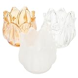 FUTUREORYY 3 Stück Teiliges Teelichthalter Vintage Tulpenform Kerzenhalter aus Klarem Stabile Ausführung Romantische Dekoration für Hochzeit Party und Dinner Warmes Licht Zufällige Farbe