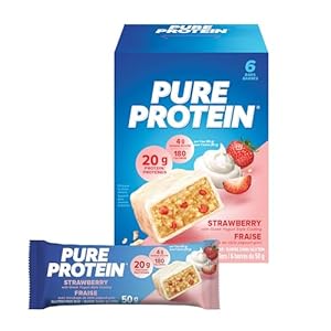 Pure Protein Bars – Nutritious, Gluten Free bar, made with Whey protein blend – low sugar, protein snack. Deliciously satisfying. Made in Canada, Strawberry (Pack of 6)