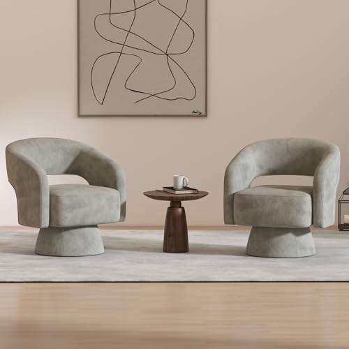 Bonzy Home Swivel Barrel Chair, Set of 2 Velvet Accent Armchair 360 Degree Swivel Club Chair for Living Room Bedroom Reception Room, Grey