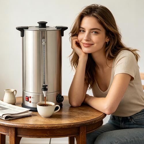 Image of 3.96 Gallon Electric Hot Water Dispenser, 1400W Stainless Steel Commercial Water Boiler and Warmer, 110V Temp Adjustable Tabletop Tea Coffee Urn for Parties (3.96Gal Sliver)