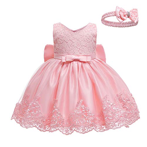Image of LZH Baby Girls Ruffle Lace Backless with Headwear,Bowknot Flower Dresses Pageant Party Wedding Baby Girl Christmas Dress