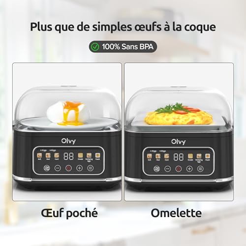 Cuiseur œuf électrique Olvy 6-en-1 avec minuteur LCD – cuit œuf coque, bouilloire et cuiseur vapeur – arrêt automatique, pièces lavables au lave-vaisselle – cuiseur à œufs pratique et rapide – Image 5