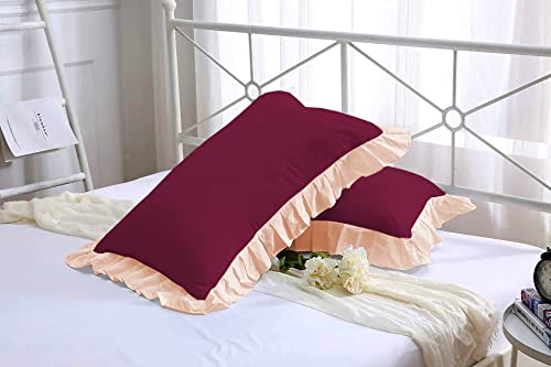 Image of YRM Bedding's Ruffle Beautiful Pillow Cover | Super Soft Elegant Premium Microfiber Frill Pillow Cover Set of 2 (18 inchx28 inch Inches) (Wine /Peach)