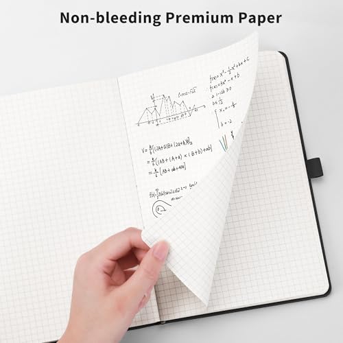 Image of RETTACY Graph Grid Paper Notebook, 192 Pages, A5 Size (5.7'' x 8.3'') | 5 Squares per Inch, Leather Hardcover, 100 GSM Thick Paper, for School, Students, Math, Engineering (Brown)