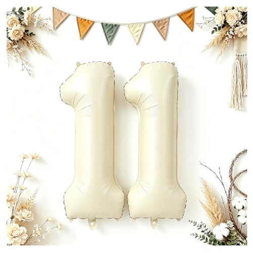 Image of 40 Inch Cream Number 11 Balloon Beige Neutral Party Decorations