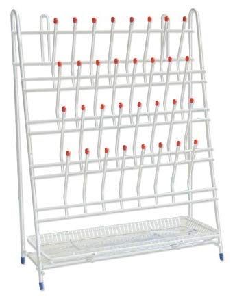 Égouttoir de laboratoire pour tubes, 32 picots fabriqué en fil d’acier plastifié, pour paillasse, plateau inférieur de collecte de gouttes pour le séchage de divers matériels de laboratoire.
