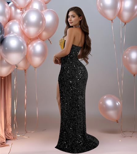 Image of Jigfar Women Sexy Elegant Rhinestone Mesh See Through Party Club Night Split Bodycon Formal Maxi Dress
