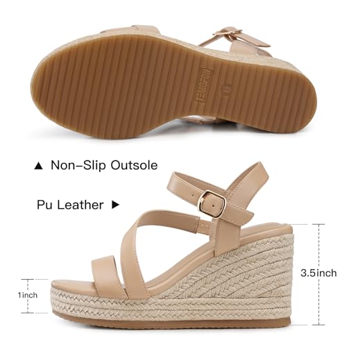 Image of TEMOFON Wedge Sandals for Women Platform: Espadrille Ankle Strap Buckle Wedge - Comfortable Dressy Summer Womens Sandals