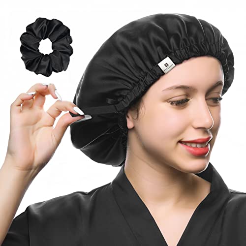 YANIBEST 22 Momme 100% Mulberry Silk Sleep Cap Silk Bonnet for Women - Natural Silk Sleeping Cap Hair Bonnet Silk Scrunchies