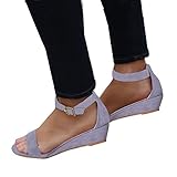 Womens Low Heel Wedge sandals Open Peep Toe Side Cut Out Ankle Buckle Cushioned Strap Summer Suede Shoes