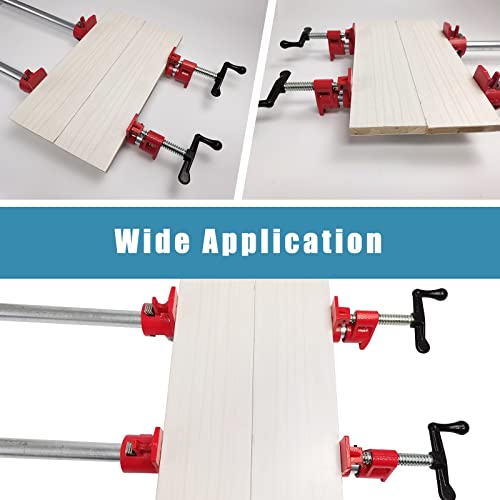Flkqc 3/4" Wood Gluing Pipe Clamp Set With Unique Foot Design Red Heavy Duty Bar Clamps Cast Iron Quick Release Pipe Clamp Tools For Woodworking, 6 Pack #TOP5