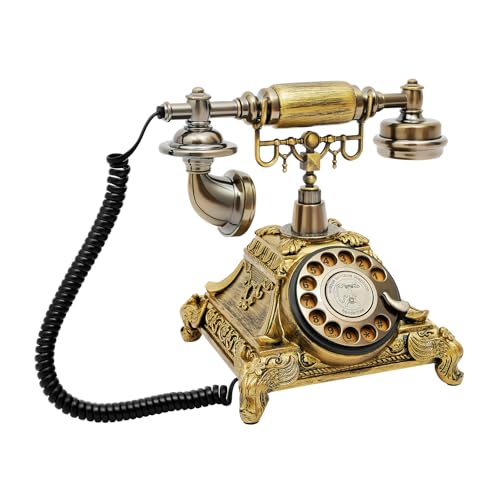 Teléfono vintage con cable y disco rotatorio estilo antiguo