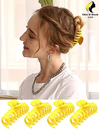 Chic & Sleek Hair Claw Clips For Women, Strong Hold Hair Clip For Thick Hair, 4 Inch Non-Slip Fashion Colorful Hair Styling For Girls (3 . Turquoise, Blue, Yellow, Wine Red), Yellow,Blue,Red #TOP1