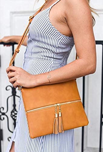 Image of SG SUGU Lightweight Medium Crossbody Bag Shoulder Bag with Tassel and Zipper Pocket