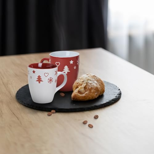 Tassen 4er Set Xmas in rot und weiß – Klassische Keramik Kaffeebecher als Weihnachtstassen in 10 cm – Süße Klassische Kaffeetassen für Weihnachten spülmaschinenfest und mikrowellengeeignet – Bild 3