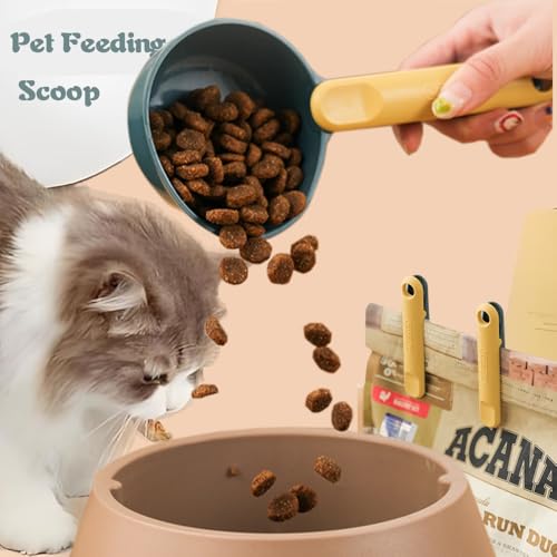 Image of Dog Food Scoop with Clip for Sealing - 1 Cup Measuring Scoop, Durable Melamine Pet Food Scooper, Long Handle for Easy Scooping, Dishwasher Safe (Blue)
