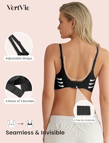 Image of Vertvie 2 Pack Women's Seamless Bras No Underwire Comfort Push Up Bras Buttery Wireless Bralette Full Coverage Sport Everyday Bra(2pcs Black+Pink,M), Medium