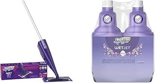 Swiffer WetJet Spray Mop Kit : Includes 1 Floor Mop, 1 Bottle of Floor Cleaner Solution, 6 Refill Pads, 4 Mop Pad Refills, 4 Batteries & WetJet Refill Hardwood Floor Cleaner Solution,1.25L (2 Count)