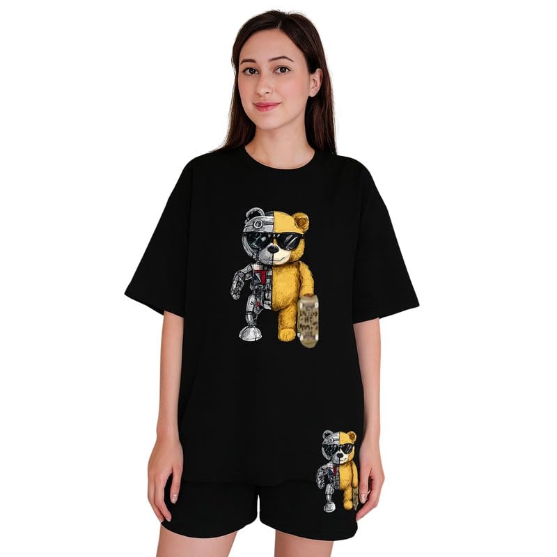 Womens Matching Cotton Co-ord Set Featuring Big Print T-Shirt and Shorts Ideal Summer Combo for Comfortable Casual Wear, Fitness Routines, or Stylish Travel and Street Looks-image-10