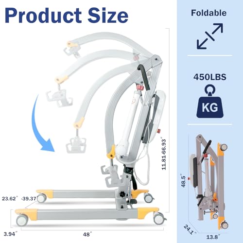 Aluminum Electric Patient Lift for Home, Lightweight Premium 450lbs Patient Lift | Folding Body Transfer Lift for Car | Upgraded Version