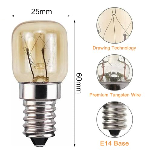 GLOWANTS 4 x Backofenlampe 25W 300 Grad E14 Dimmbar 2700K Warmweiße, Backofen Glühbirne 240V T25 Bis 300°C HitzebeständigeS Backofenlampe für Ofen, Salzkristalllampe, Mikrowelle, Lavalampe.