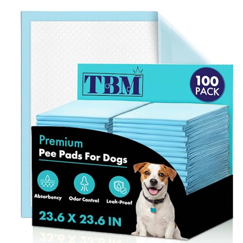 Image of TBM Puppy Pads 100 Count - 23.6 inch x 23.6 inch - Super Absorbent Pee Pads for Dogs - Premium Leak-Proof - Pets Potty Training Essentials - Disposable Quick- Dry Pads for Puppies | Cats | Rabbits