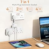 Multi Plug Extension Socket with 20W PD USB C,SHUOMAO 4 Way Plug Adapter UK Socket Extender with 3 USB,Short Extension Lead Wall Adapter with Switches for Living Room, Bedroom, Office, School - Image 2