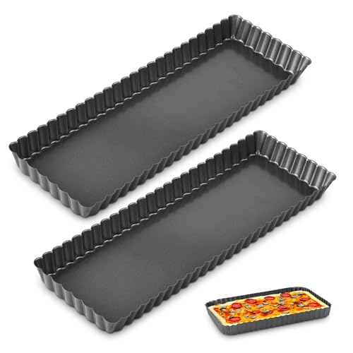 Myyaowl 14 Inch 2pc Rectangular Tart Pan Set, Tiramisu Cake Pan, Long Non-Stick Quiche Pan with Loose Bottom, for Baking Desserts, Send Goods from Local Warehouse  