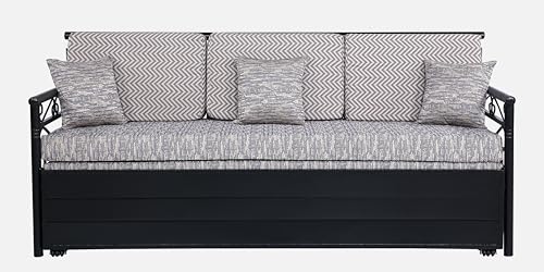 Image of 3 Seater Metal Sofa Cum Bed with Hydraulic Storage | King Size Sofa Cuma Bed | 3 Seater Sofa Set, Metal Sofa Set for Living Room (Multi Grey & Black, King Size (76 x 72))