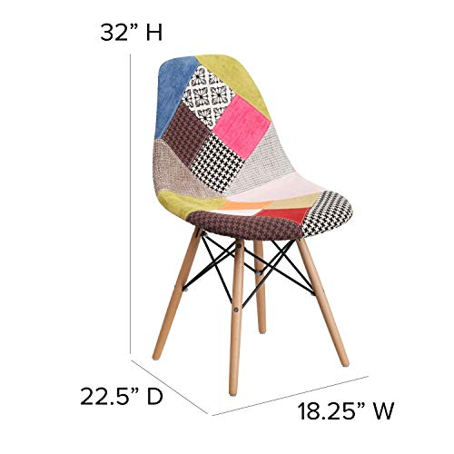 Emma + Oliver Milan Patchwork Fabric Chair With Wooden Legs #TOP2