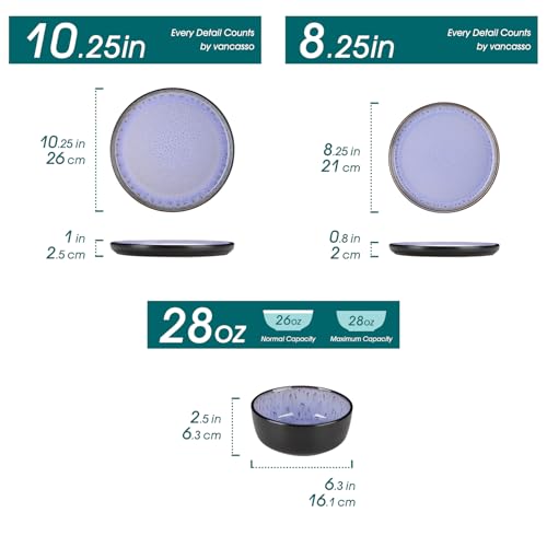 Image of vancasso Plates and Bowls Sets, 18 Pieces Stoneware Dinnerware Sets for 6, Kitchen Dish Set Mircowave and Dishwasher Safe Dinner Set Ceramic Dishware, Light Purple, Series AMBER