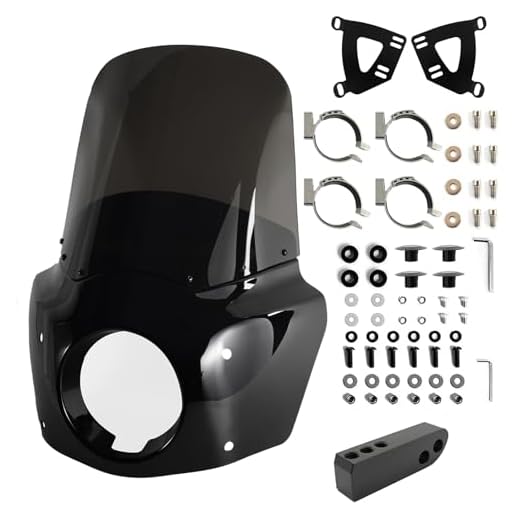 BOSYCY Motorcycle Fairing Windshield Kit, 5.75" Headlight Fairings 48-58mm Forks 15" Smoke Windscreen with Extension for Harley-Davidson 2006-2017 Dyna Low Rider FXDL Super Glide Street Bob FXDB