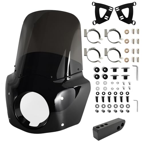 BOSYCY Motorcycle Fairing Windshield Kit 5.75 Headlight Fairings 48-58mm Forks 15 Smoke Windscreen with Extension for Harley 2006-2017 Dyna Low Rider FXDL Super Glide Street Bob FXDB