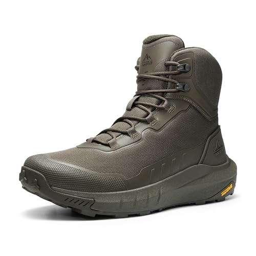 NORTIV 8 Men's Tactical Hiking Boot Lightweight Cushion Sole Boots for Work All Day Side Zipper Motorcycle Combat Military Boot Arch Support 8 Inches Terrascope,Size 9.5,Olive,NMUMMT2503