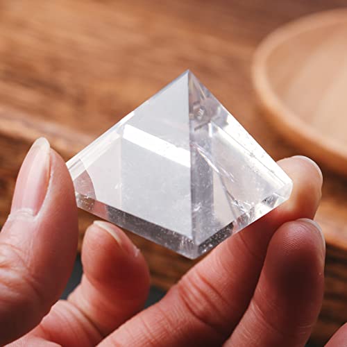 Image of Runyangshi 2pc Clear Quartz + Obsidian Pyramid | 1.6x1.6in (4x4cm) Natural Crystal Energy Generator for Protection & Positive Energy | Healing Crystal Pyramid for Chakra Reiki Home Decor