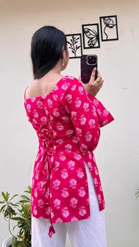 Image of Women's Rayon Printed Short Kurti | Straight Fit Casual Ethnic Top | Square Neck Full Sleeve Ladies Kurti Office College