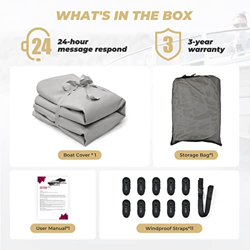 Rvmasking 1200D Middle Rip-Stop Waterproof Boat Cover With Storage Bag Fits Bass Boat, V-Hull, Runabout, Fish&Ski, Tri-Hull, Heavy Duty Marine Grade Boat Cover Length: 17’-19’, Beam Width Up To 96” #TOP7