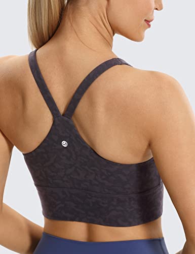 Crz Yoga Y Back Longline Sports Bra For Women - V Neck Padded Racerback Sports Bra Crop Tank Top Olive Leopard Grain Medium #TOP2