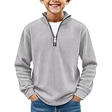 QWKLEAJ Boys Quarter Zip Pullover Boys Sweatshirt Mock Neck Ribbed Quarter Zip Up Toddler Boy Long Sleeve Shirt Solid Plain Fashion Winter Toddler Pullover Light Gray 13-14 Years