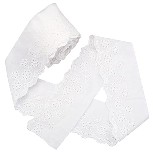 GORGECRAFT 8 Yards 80mm Wide Cotton Lace Trim Eyelet Embroidery Fabric Flower Scalloped Ribbon Curtain TableclothRuffle Slipcover Bridal Accessories for DIY Craft Sewing Wedding Decor
