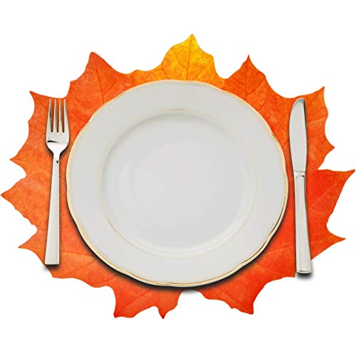 Paper Harvest Leaf Place Mats 48 Pack Orange Color Thanksgiving Autumn Maple Leaves Shaped Chargers Table Mat 12" X 16" Fall Turkey Crafts Dinner Party Decorations By Gift Boutique #TOP1