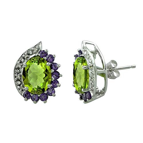 Carillon Peridot Natural Gemstone Oval Shape 18K White Gold Uniqe Stud Earrings #TOP8
