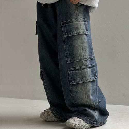 Baggy Cargo Pants for Teen Girls Wide Leg Jeans Y2k Hip Hop High Waisted Denim Trousers Kids Casual Streetwear Grunge Clothes3