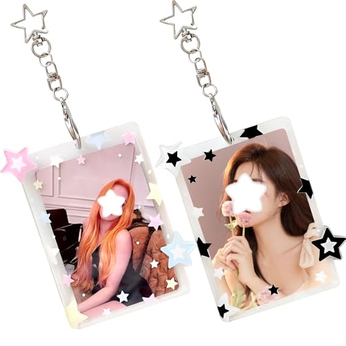 IPEWOEF 2Pcs Star Kpop Photocard Holder Keychain 3 Inch Photo Card Holder Photocard Keychain Acrylic Cute Photocard Holder Pc Holder Kpop Photocards Holder with Star Pendant for Idol Card Photo Album