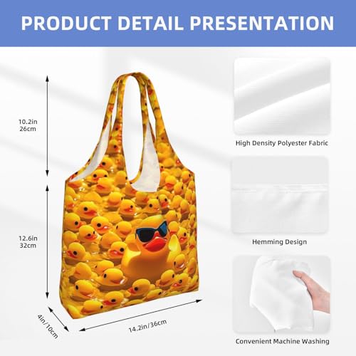Handbag Beach Bag Canvas Tote Bag Reusable Yellow Rubber Ducky With Sunglasses Printed Grocery Bags Shoulder Bags4