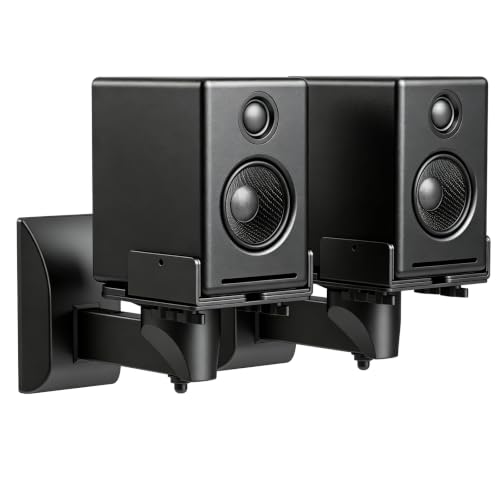 Image of suptek Small Dual Side Clamping Bookshelf Speaker Wall Mounting Bracket for Small Surrounding Sound Speakers, Hold up to 55lbs Black SPM201SE