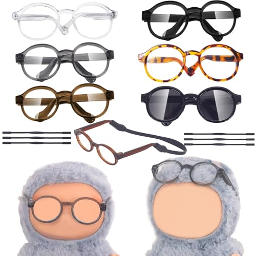 Jojedomo 6PCS Used for Labubu Glasses Stuff Set Compatible with Labubu Accessories for 17cm Doll(Glasses Set B M)