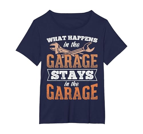 What Happens in The Garage Stays in The Garage - Car Work Car T-Shirt, Women's Plus, Navy Blue, 5X