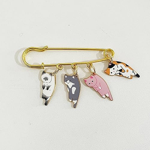 Image of Lovely Cat Charms Gold-Tone Safety Pins - Calico, Ginger, Siamese Cat Dangle Accessory Brooch Pin for Cat Lover Gift